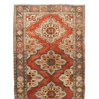 Vintage Central Anatolian Runner. Hand-Knotted Rug for Hallway. All Wool Traditional Oushak Carpet