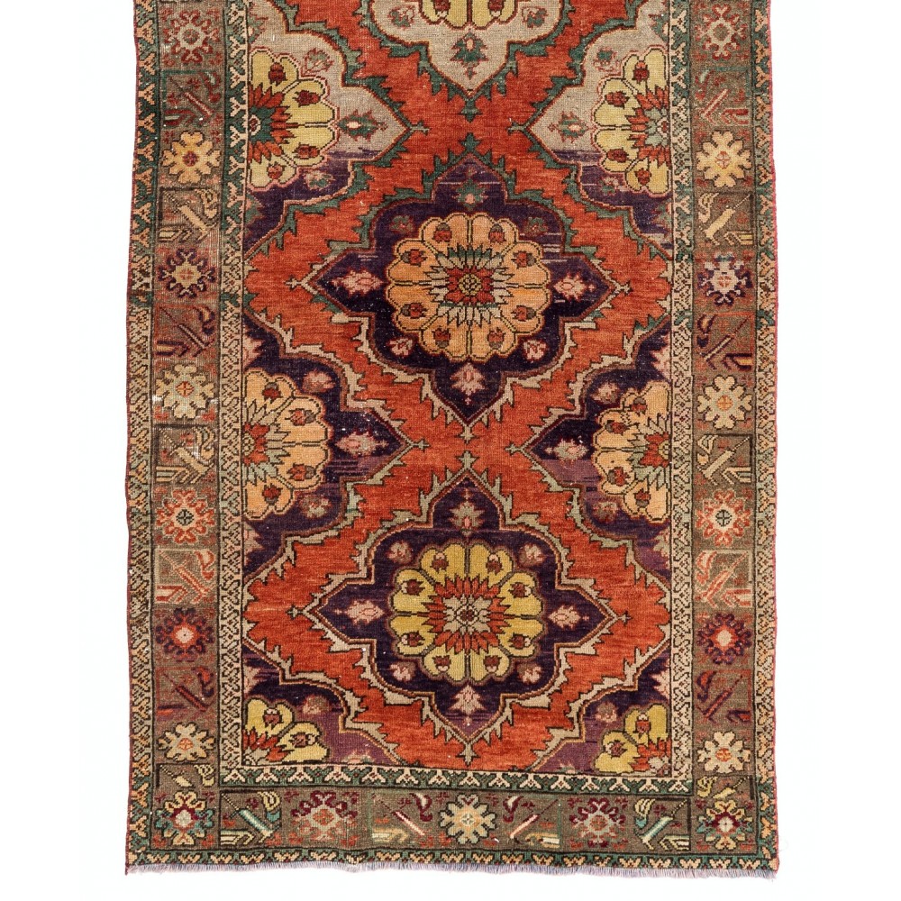 Vintage Central Anatolian Runner. Hand-Knotted Rug for Hallway. All Wool Traditional Oushak Carpet
