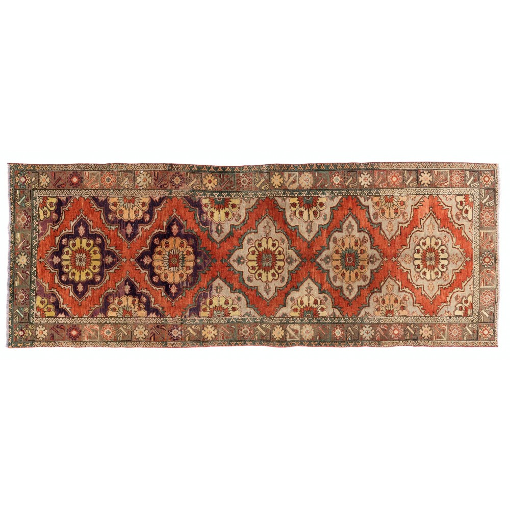 Vintage Central Anatolian Runner. Hand-Knotted Rug for Hallway. All Wool Traditional Oushak Carpet