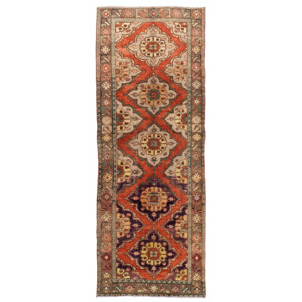 Vintage Central Anatolian Runner. Hand-Knotted Rug for Hallway. All Wool Traditional Oushak Carpet