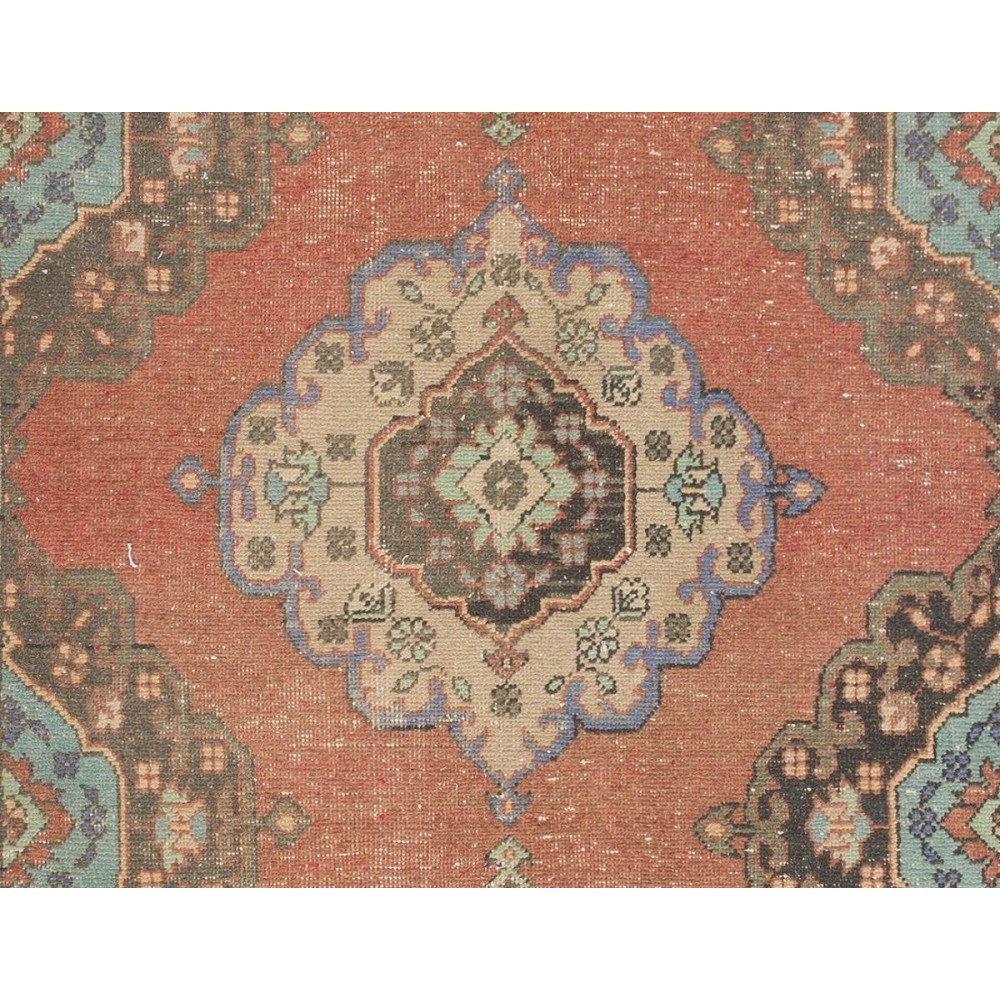 Vintage Hand-Knotted Oushak Runner. Unique Wool Hallway Carpet