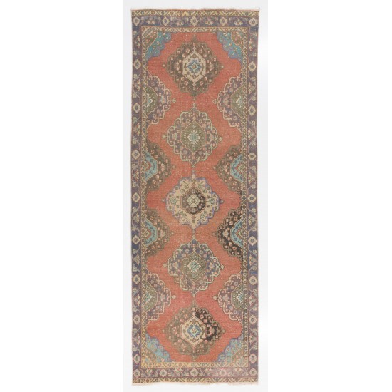 Vintage Hand-Knotted Oushak Runner. One of a kind Wool Hallway Carpet