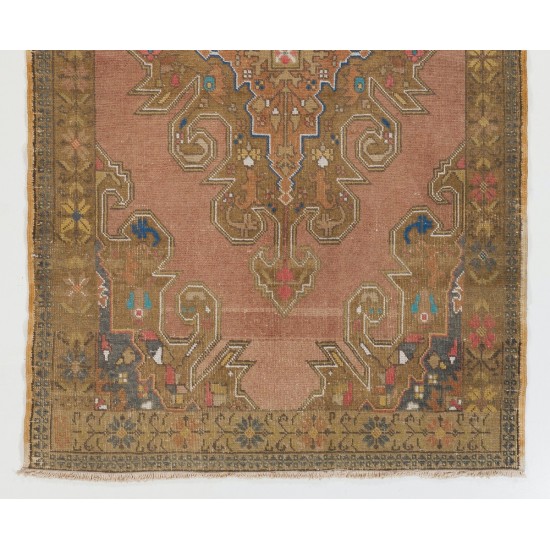 Vintage Hand-knotted Turkish Village Rug. Wool Carpet in Soft Colors
