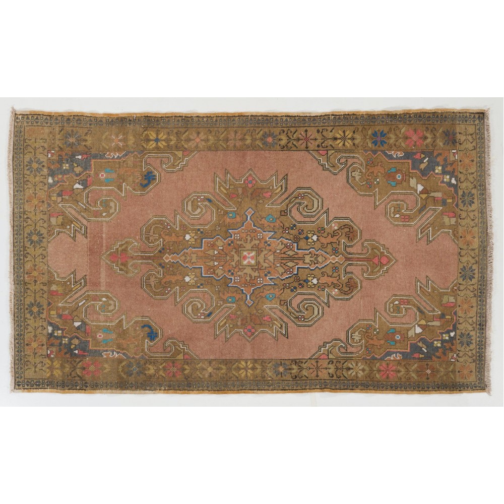 Vintage Hand-knotted Turkish Village Rug. Wool Carpet in Soft Colors