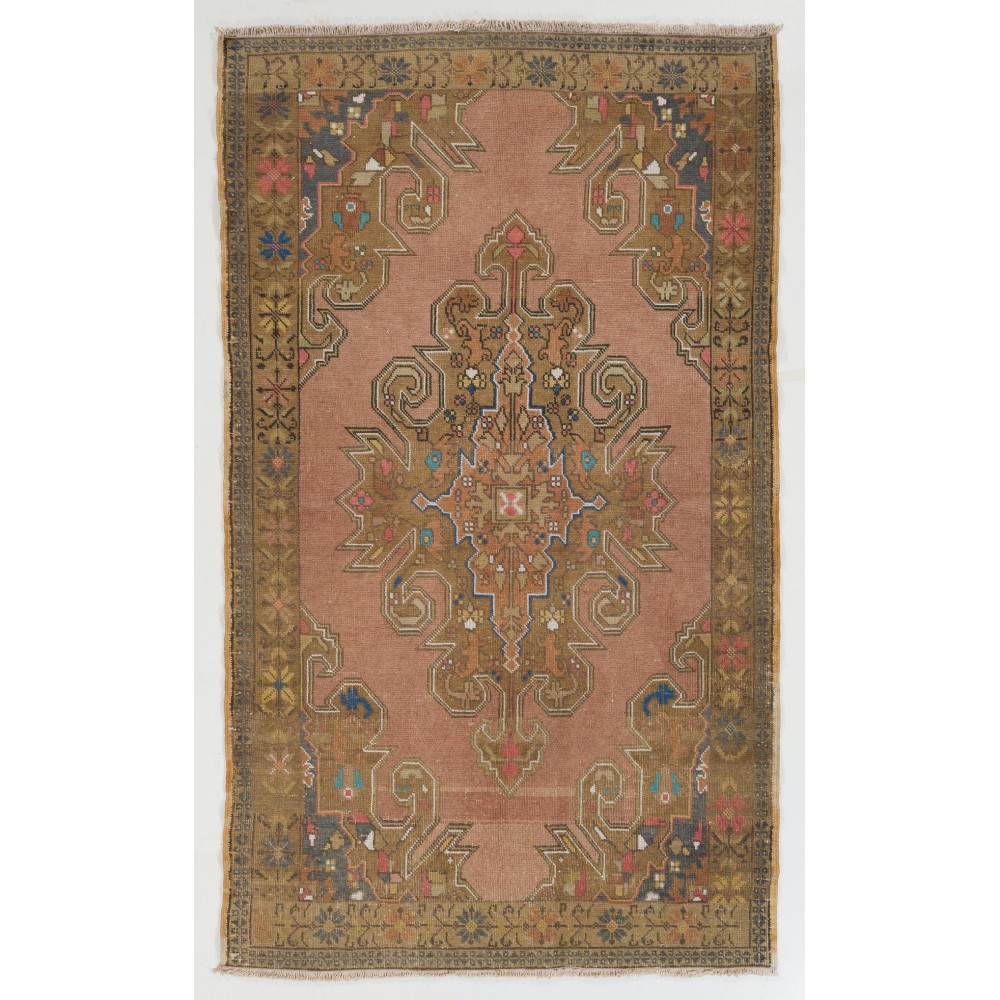 Vintage Hand-knotted Turkish Village Rug. Wool Carpet in Soft Colors