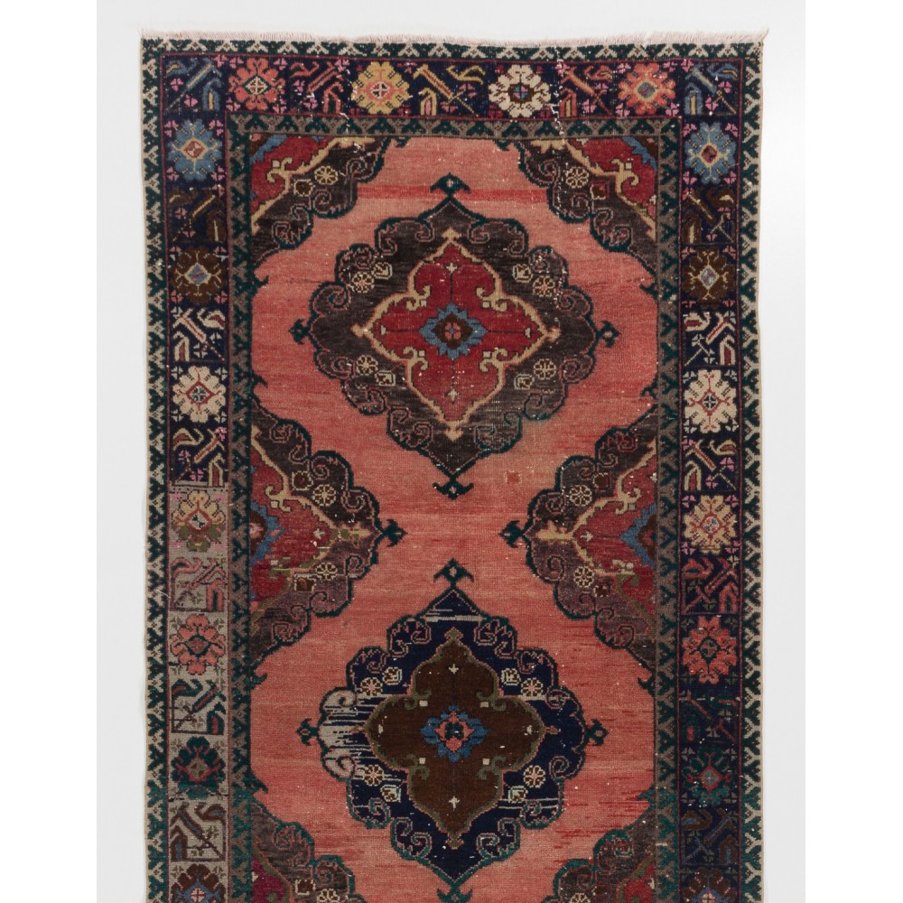 Magnificent Vintage Turkish Runner Rug. Hand-Made Wool Carpet for Hallway
