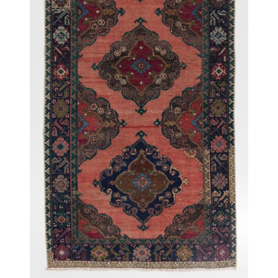 Magnificent Vintage Turkish Runner Rug. Hand-Made Wool Carpet for Hallway