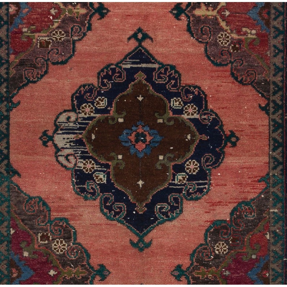 Magnificent Vintage Turkish Runner Rug. Hand-Made Wool Carpet for Hallway