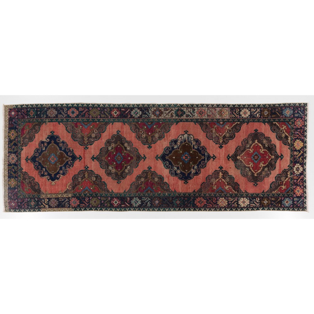 Magnificent Vintage Turkish Runner Rug. Hand-Made Wool Carpet for Hallway