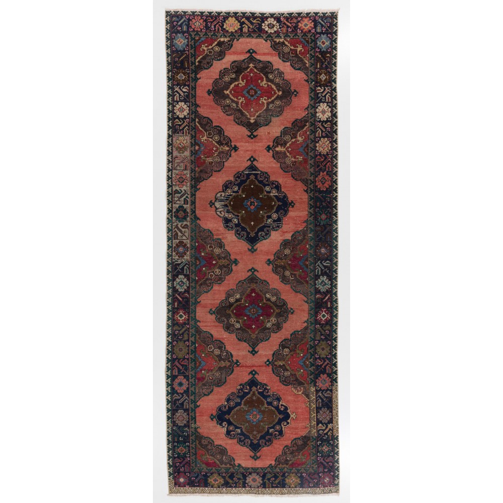 Magnificent Vintage Turkish Runner Rug. Hand-Made Wool Carpet for Hallway
