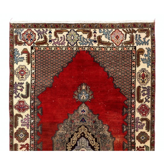 One of a Kind Vintage Turkish Village Rug. Wool Handknotted Carpet