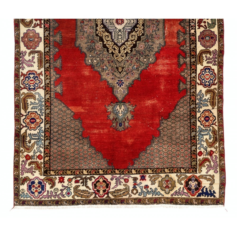 Unique Vintage Turkish Village Rug. Wool Handknotted Carpet