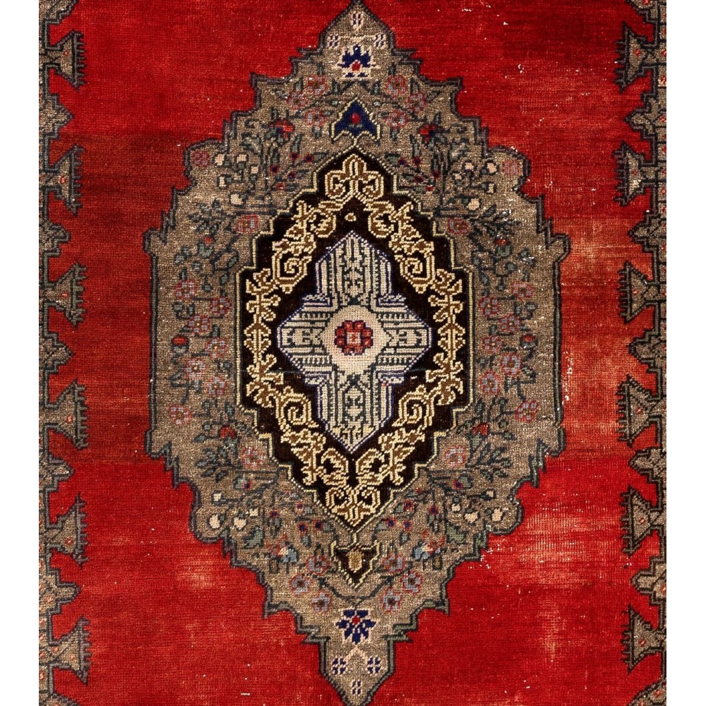 Unique Vintage Turkish Village Rug. Wool Handknotted Carpet