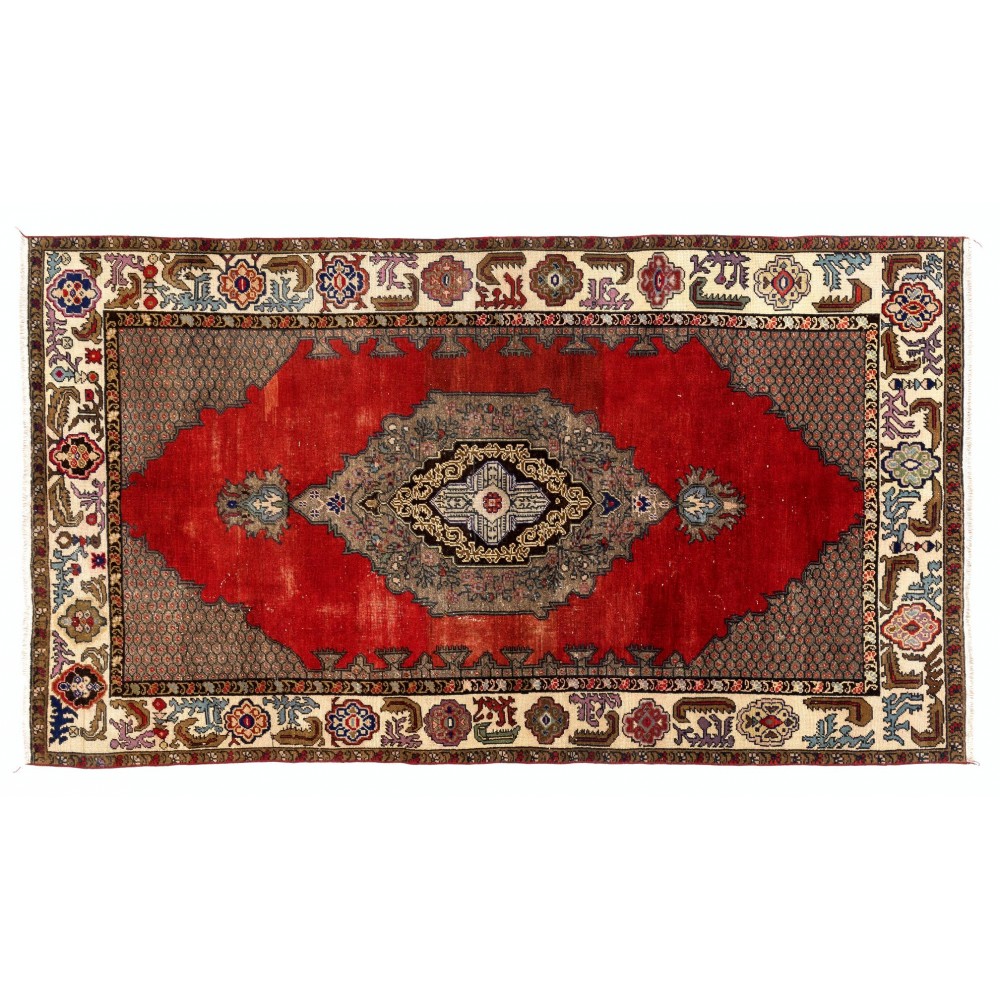 Unique Vintage Turkish Village Rug. Wool Handknotted Carpet