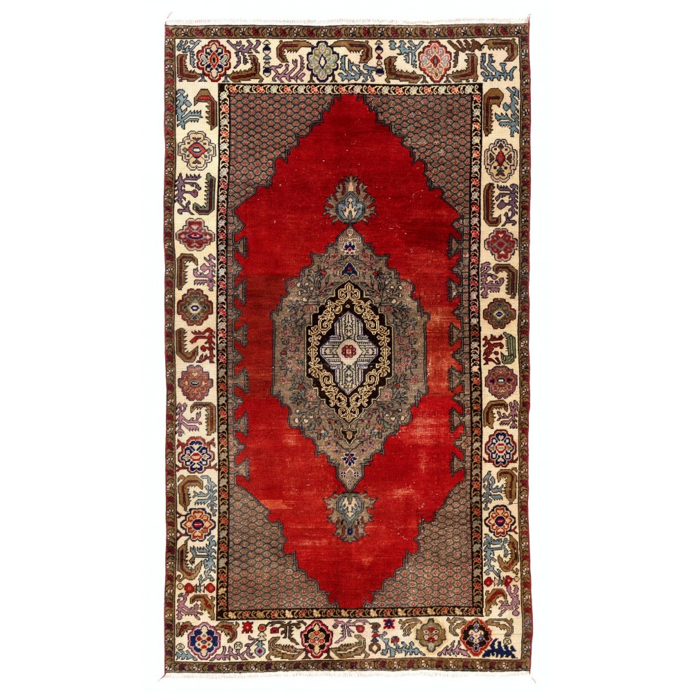 Unique Vintage Turkish Village Rug. Wool Handknotted Carpet