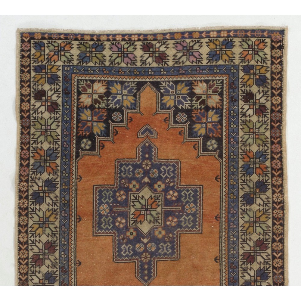 Vintage Hand Knotted Turkish Area Rug with Wool Pile