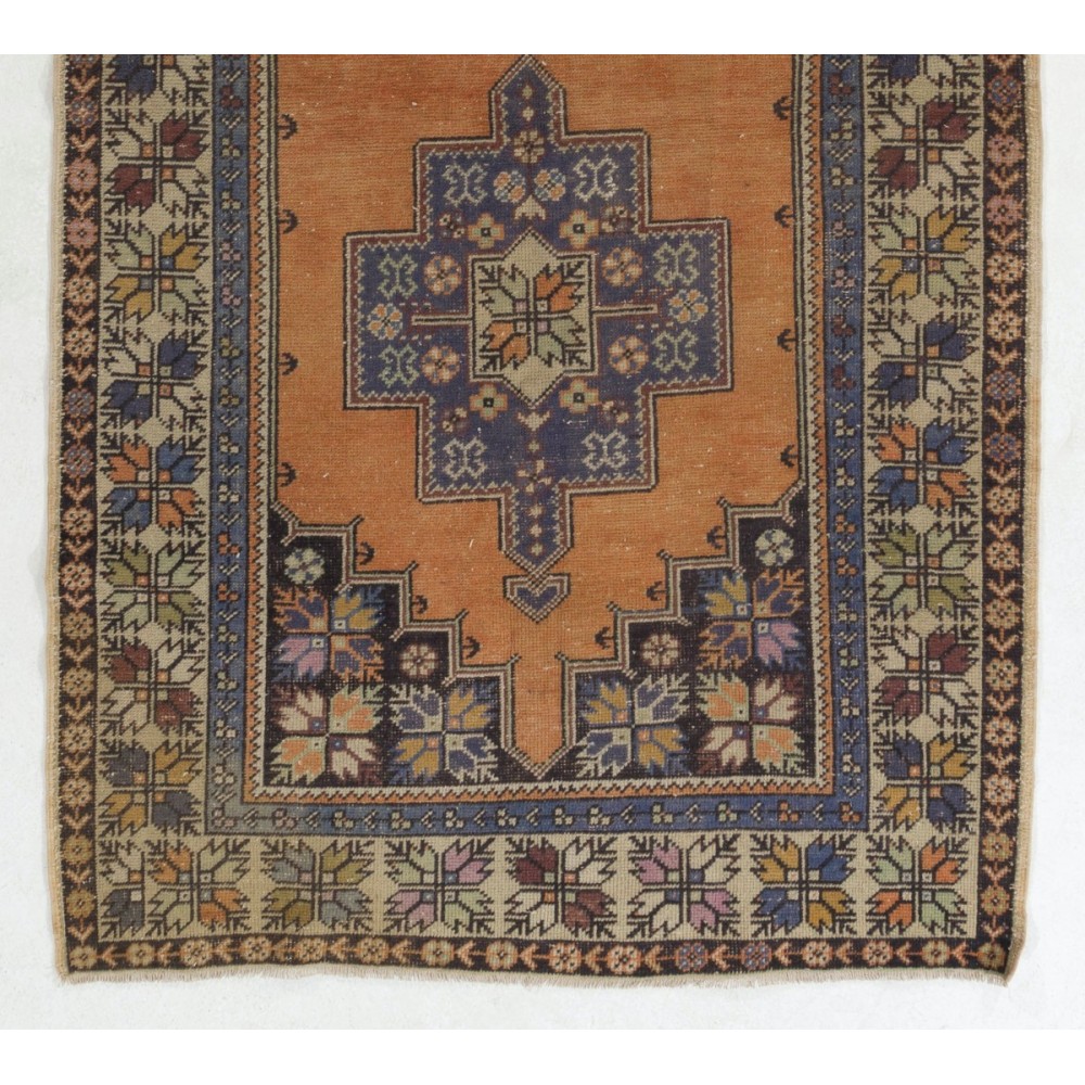 Vintage Hand Knotted Turkish Area Rug with Wool Pile
