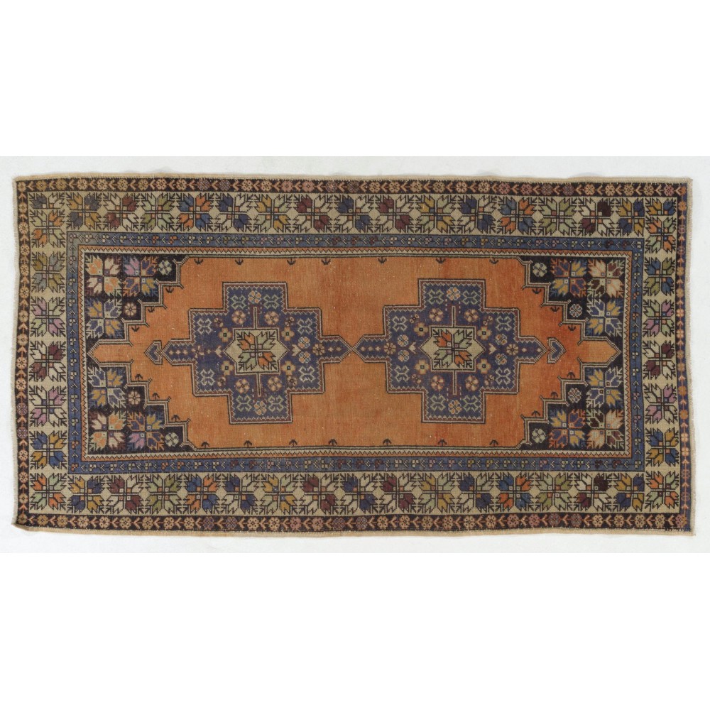 Vintage Hand Knotted Turkish Area Rug with Wool Pile