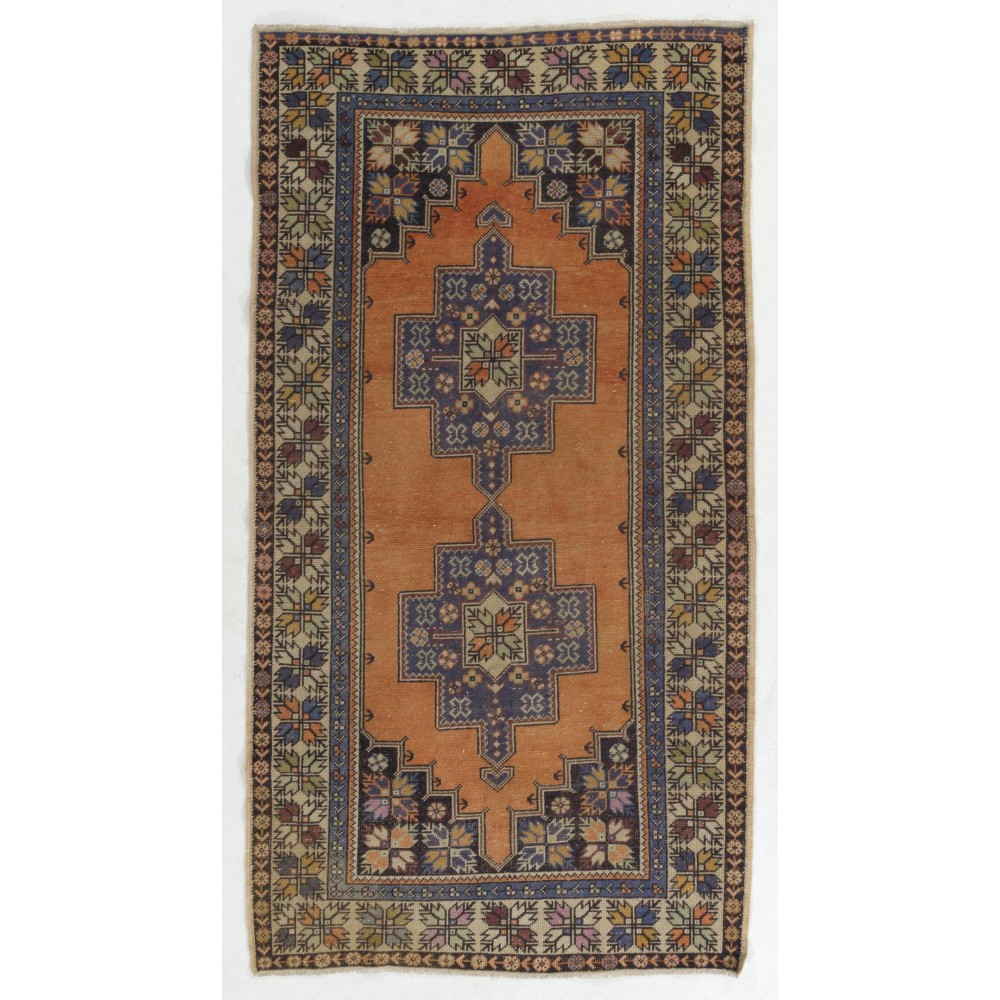 Vintage Hand Knotted Turkish Area Rug with Wool Pile