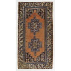 Vintage Hand Knotted Turkish Area Rug with Wool Pile
