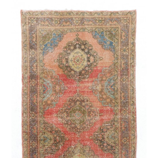 Authentic Turkish Runner Rug, Handmade Vintage Wool Carpet for Hallway decor