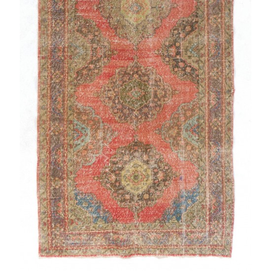 Authentic Turkish Runner Rug, Handmade Vintage Wool Carpet for Hallway decor