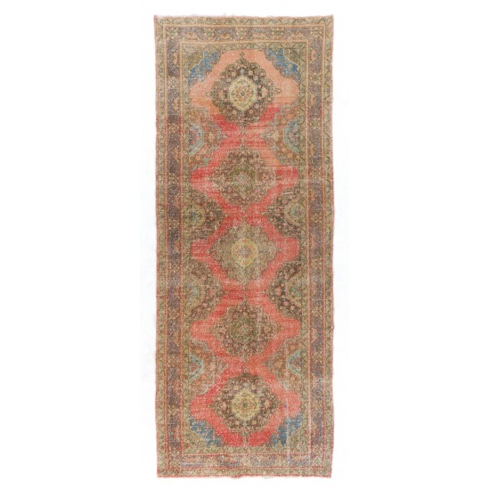 Authentic Turkish Runner Rug, Handmade Vintage Wool Carpet for Hallway decor