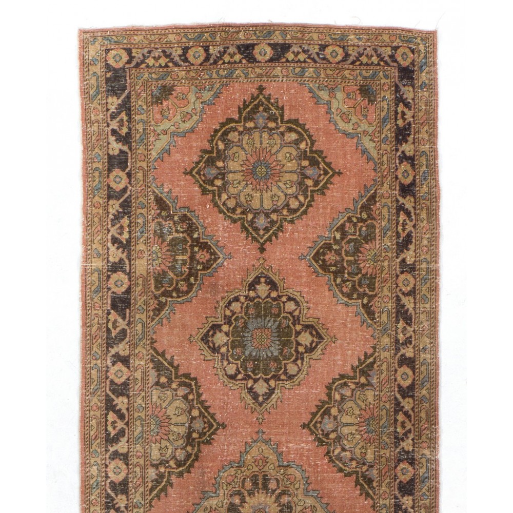 Vintage Anatolian Runner Carpet. Traditional Hand-Knotted Wool Rug for Hallway decor