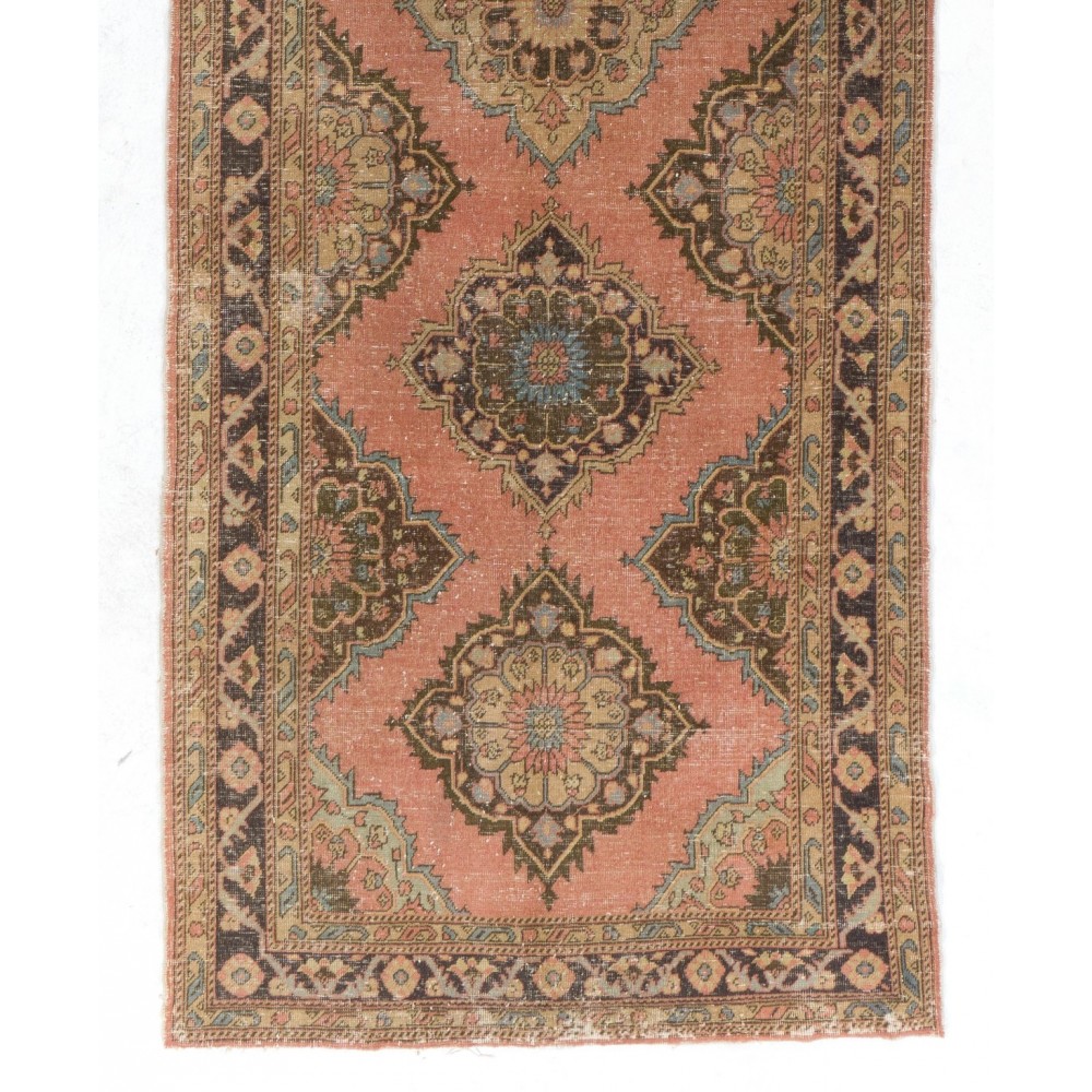 Vintage Anatolian Runner Carpet. Traditional Hand-Knotted Wool Rug for Hallway decor