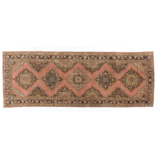 Vintage Central Anatolian Runner. Traditional Hand-Knotted Wool Rug for Hallway decor