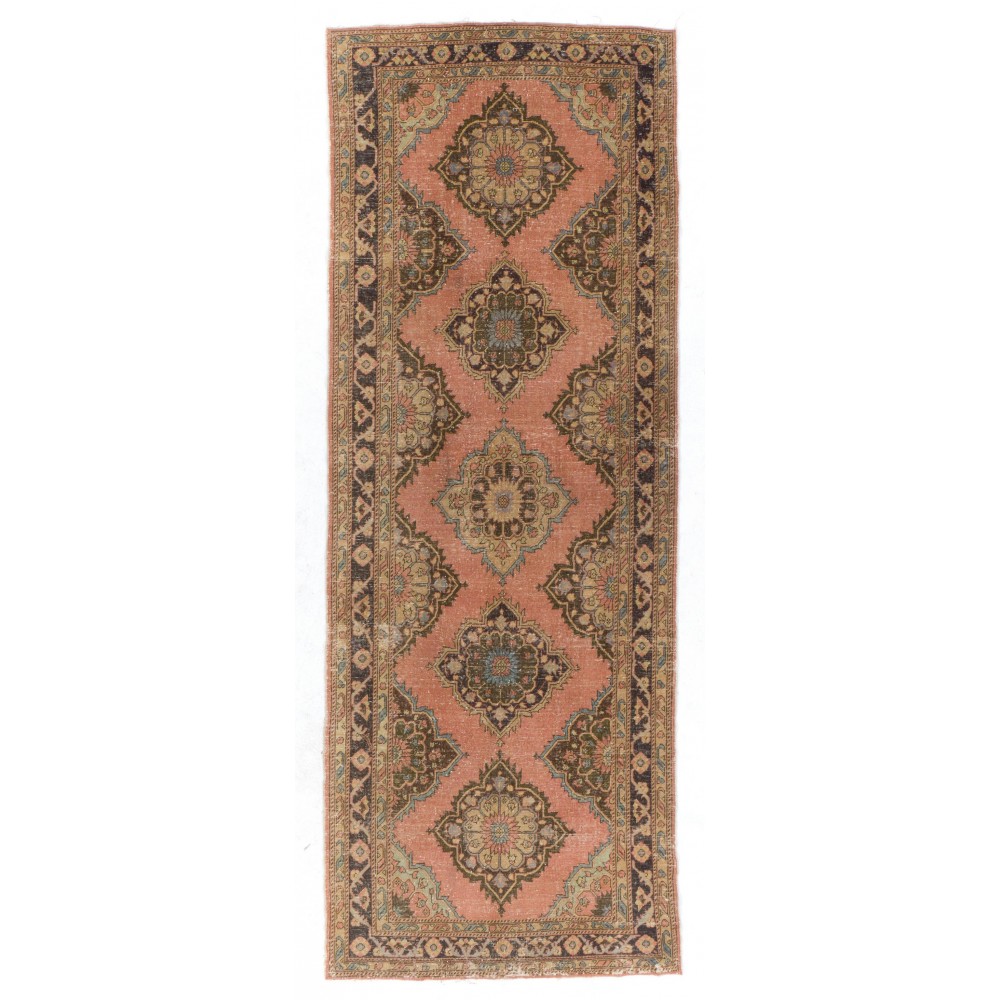 Vintage Anatolian Runner Carpet. Traditional Hand-Knotted Wool Rug for Hallway decor