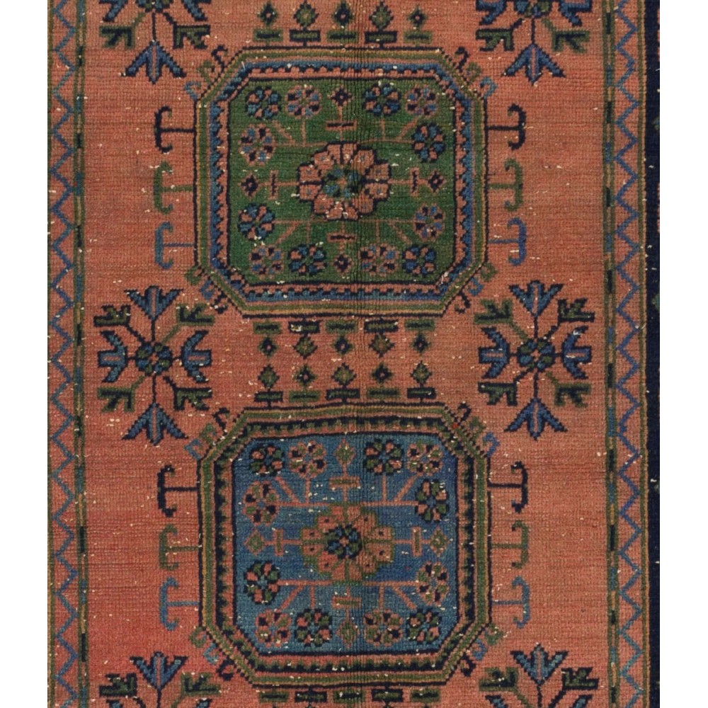 Vintage Hand-Knotted Turkish Runner. One of a kind Wool Hallway Carpet