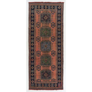 Vintage Hand-Knotted Turkish Runner. One of a kind Wool Hallway Rug