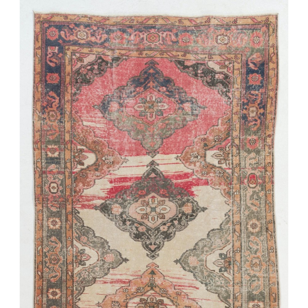 Vintage Oushak Wool Runner Rug. Handmade Turkish Corridor Carpet