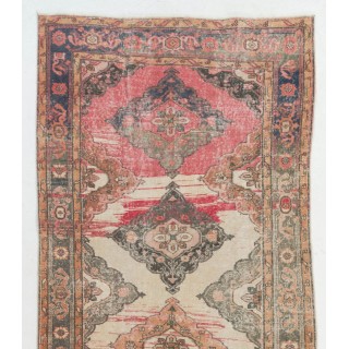 Vintage Oushak Wool Runner Rug. Handmade Turkish Corridor Carpet
