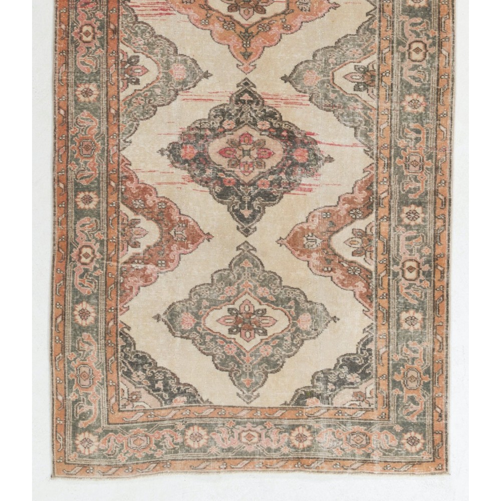 Vintage Oushak Wool Runner Rug. Handmade Turkish Corridor Carpet