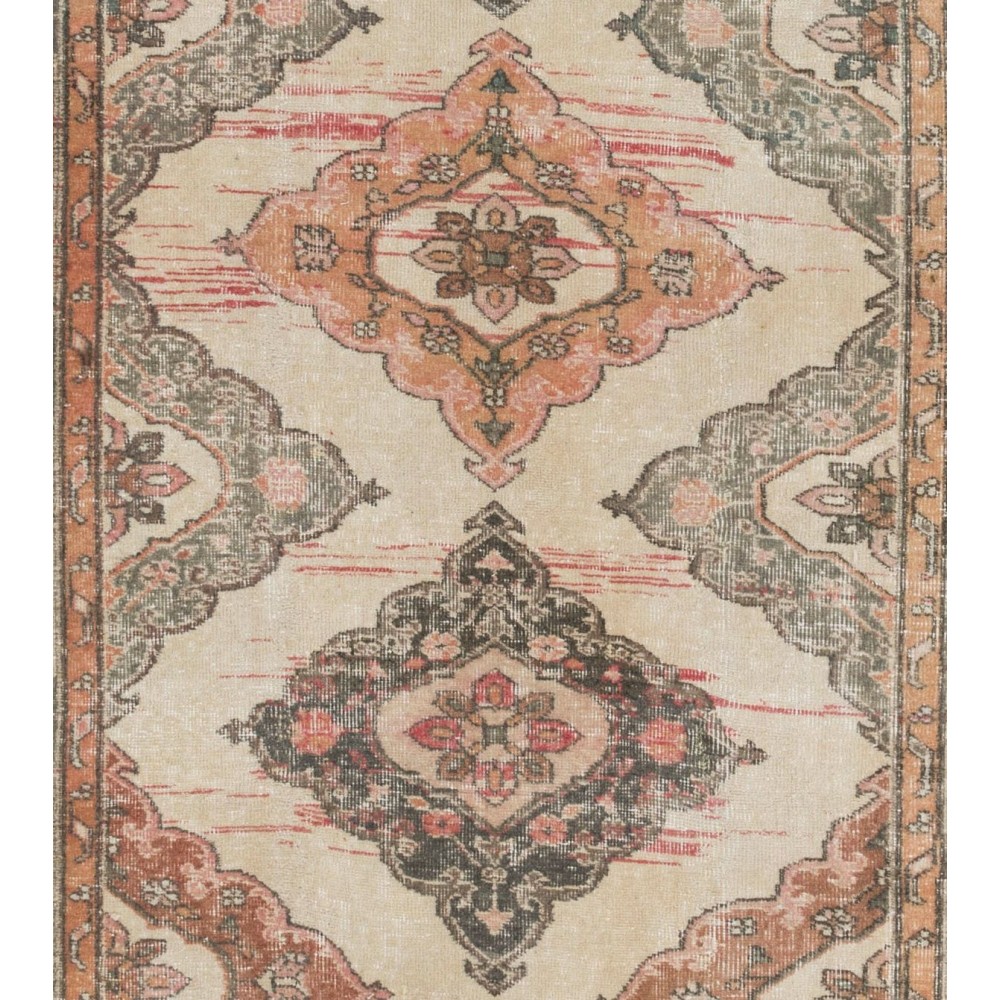 Vintage Oushak Wool Runner Rug. Handmade Turkish Corridor Carpet