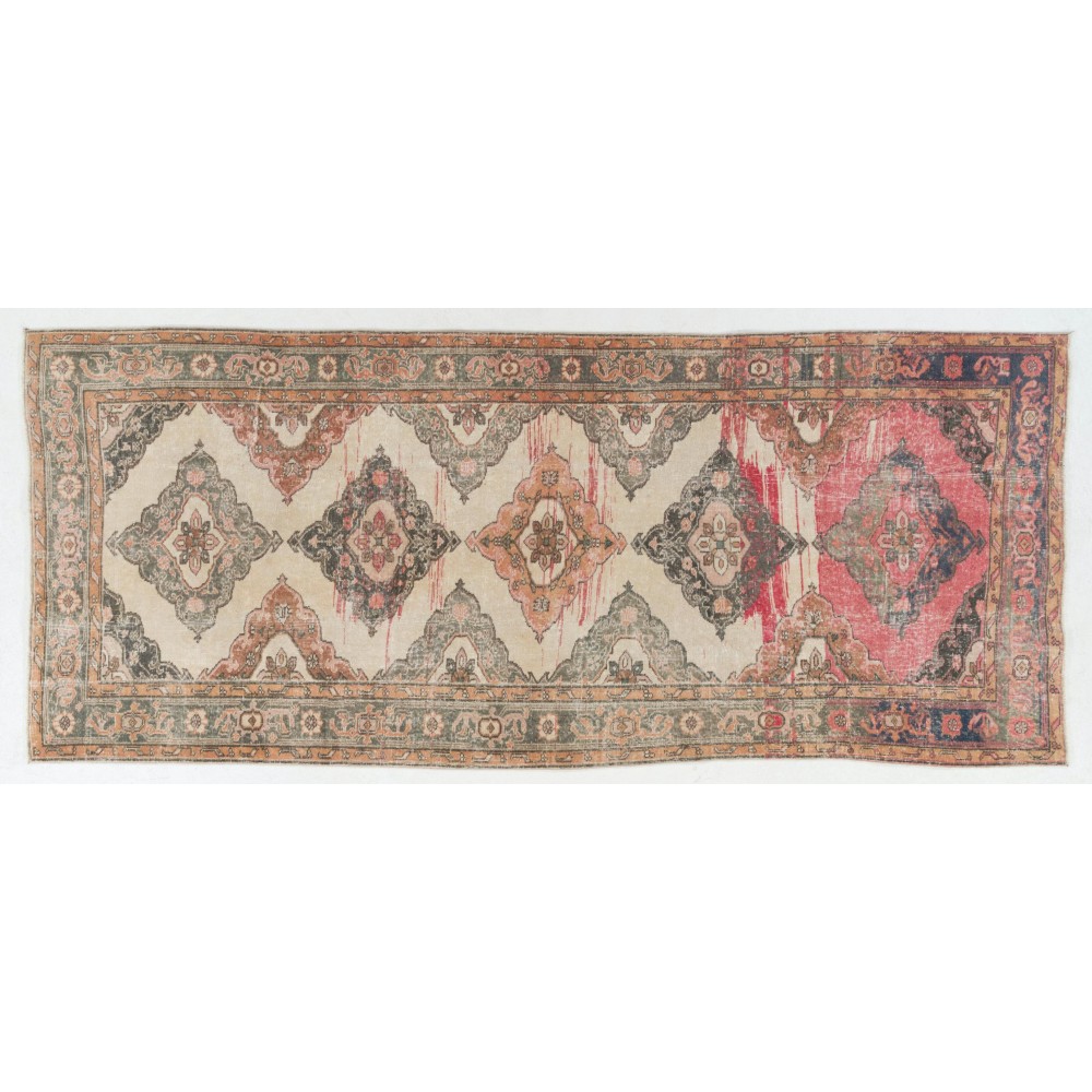 Vintage Oushak Wool Runner Rug. Handmade Turkish Corridor Carpet