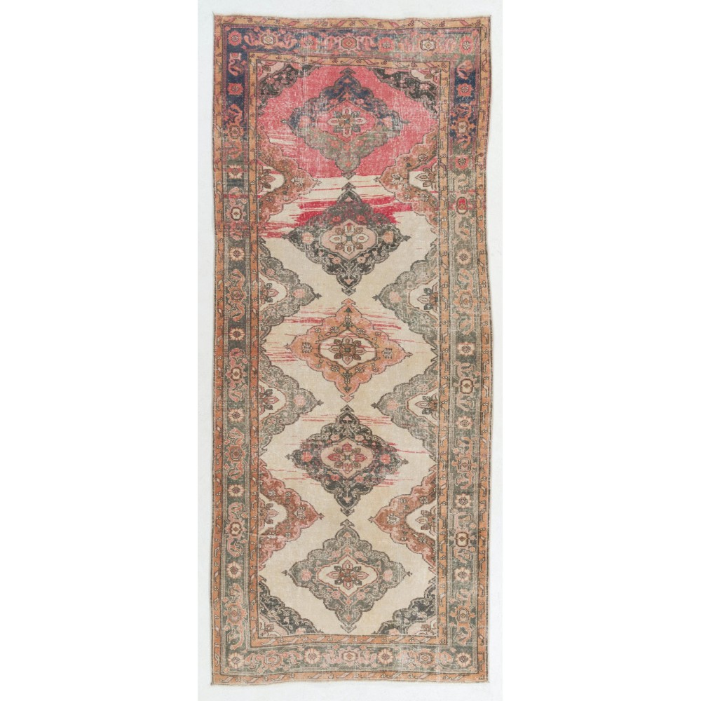 Vintage Oushak Wool Runner Rug. Handmade Turkish Corridor Carpet