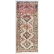 Vintage Oushak Wool Runner Rug. Handmade Turkish Corridor Carpet