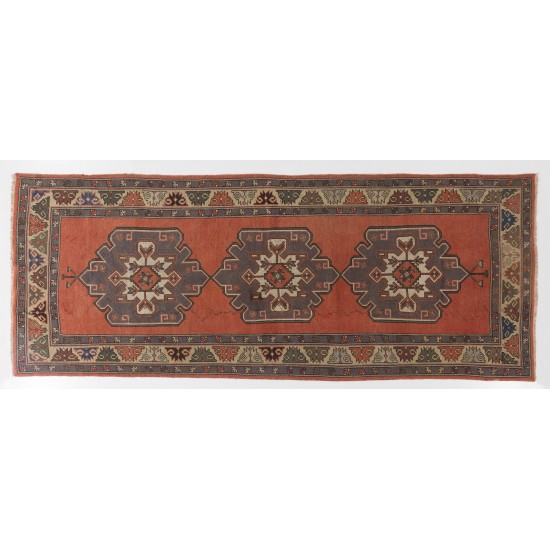 Antique Hand Knotted Central Anatolian Runner with Wool Pile One of a Kind