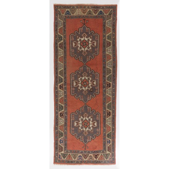 Antique Hand Knotted Central Anatolian Runner with Wool Pile One of a Kind
