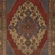 Vintage Hand Knotted Red and Blue Turkish Area Rug with Soft Wool Pile