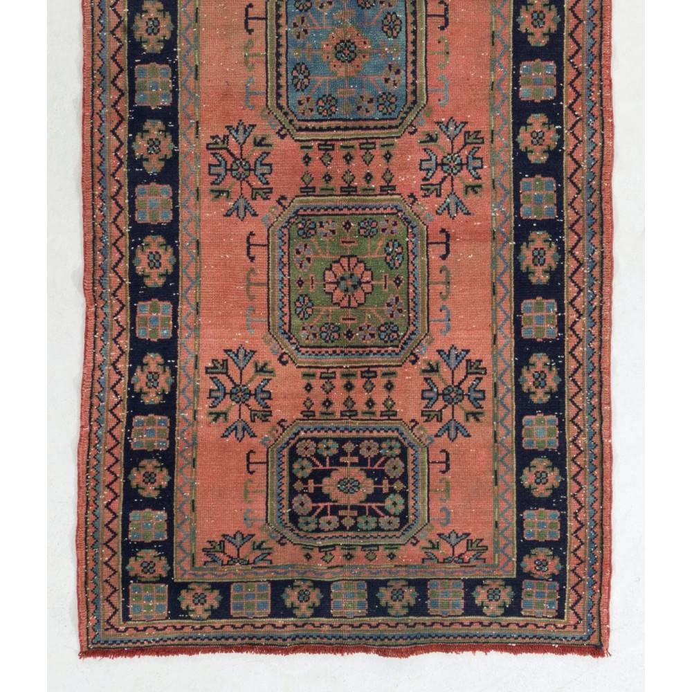 One-of-a-Kind Vintage Handmade Turkish Village Runner Rug for Hallway