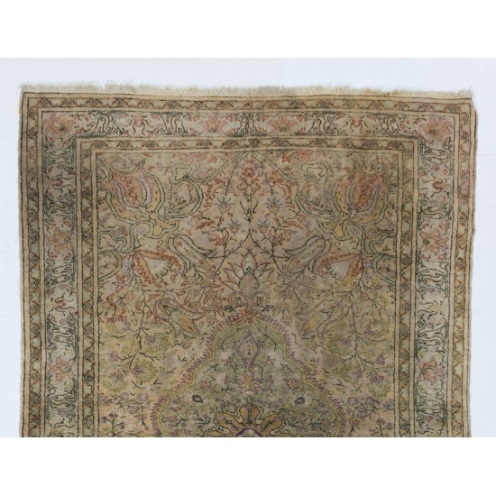 Fine Vintage Turkish Handmade Art Silk Kayseri Rug in Soft Colors Fine Vintage Turkish Handmade Art Silk Kayseri Rug in Soft Colors