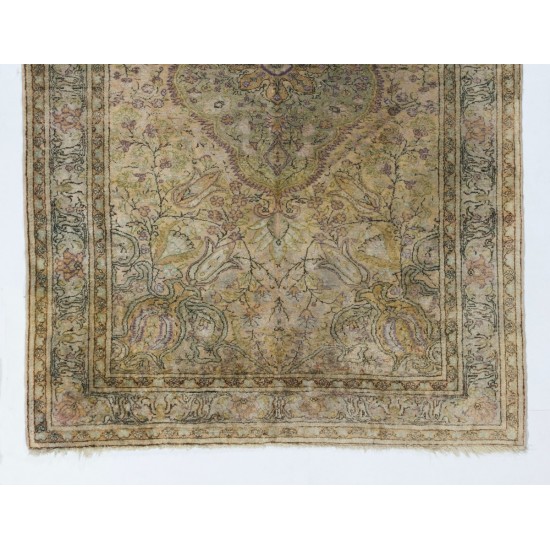 Fine Vintage Turkish Handmade Art Silk Kayseri Rug in Soft Colors