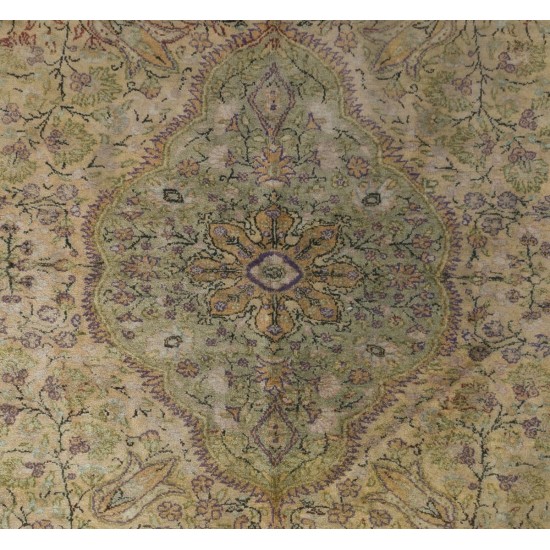 Fine Vintage Turkish Handmade Art Silk Kayseri Rug in Soft Colors Fine Vintage Turkish Handmade Art Silk Kayseri Rug in Soft Colors