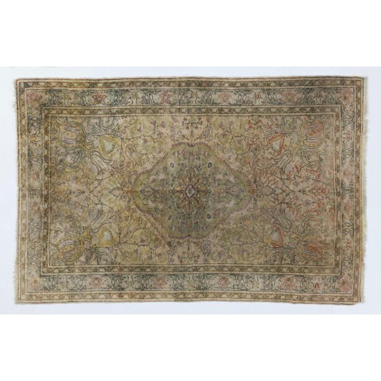Fine Vintage Turkish Handmade Art Silk Kayseri Rug in Soft Colors Fine Vintage Turkish Handmade Art Silk Kayseri Rug in Soft Colors