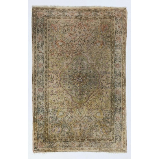 Fine Vintage Turkish Handmade Art Silk Kayseri Rug in Soft Colors Fine Vintage Turkish Handmade Art Silk Kayseri Rug in Soft Colors