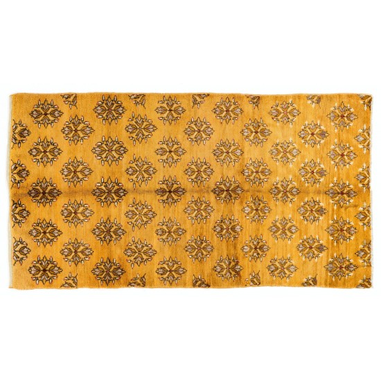Mid-Century Handmade Karapinar Rug in Butterscotch Yellow, 100% Wool